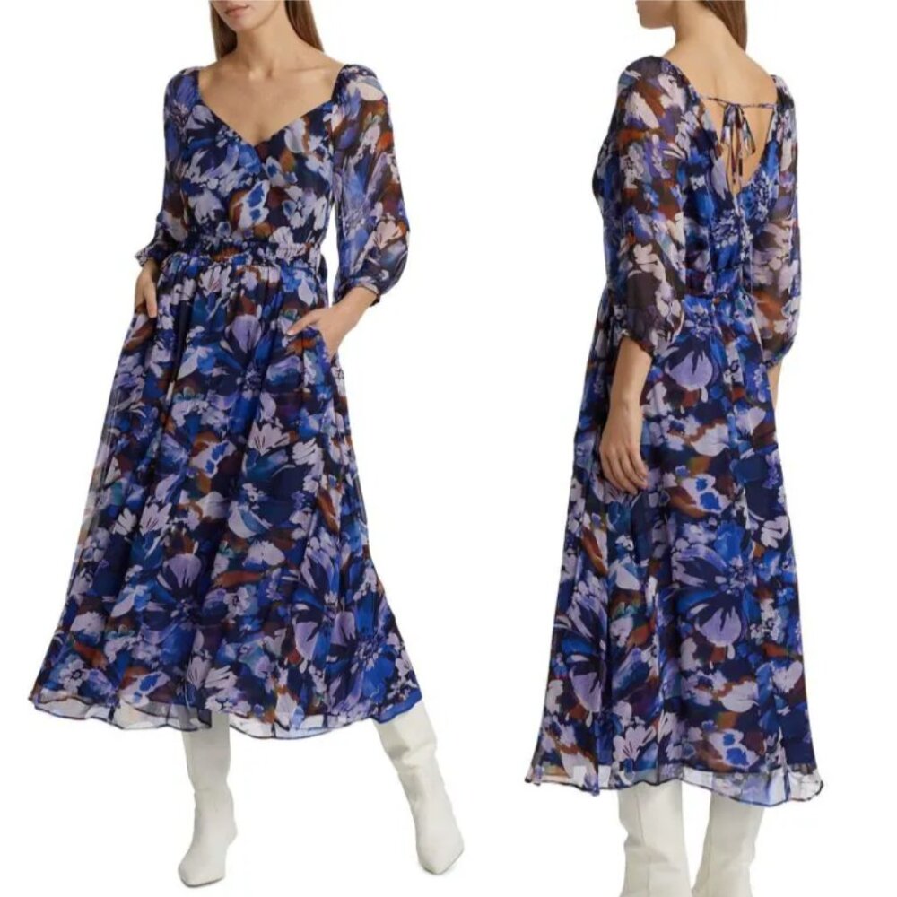 Derek Lam 10 Crosby Katie Floral Chiffon Maxi Dress, Topaz Multi, US 12